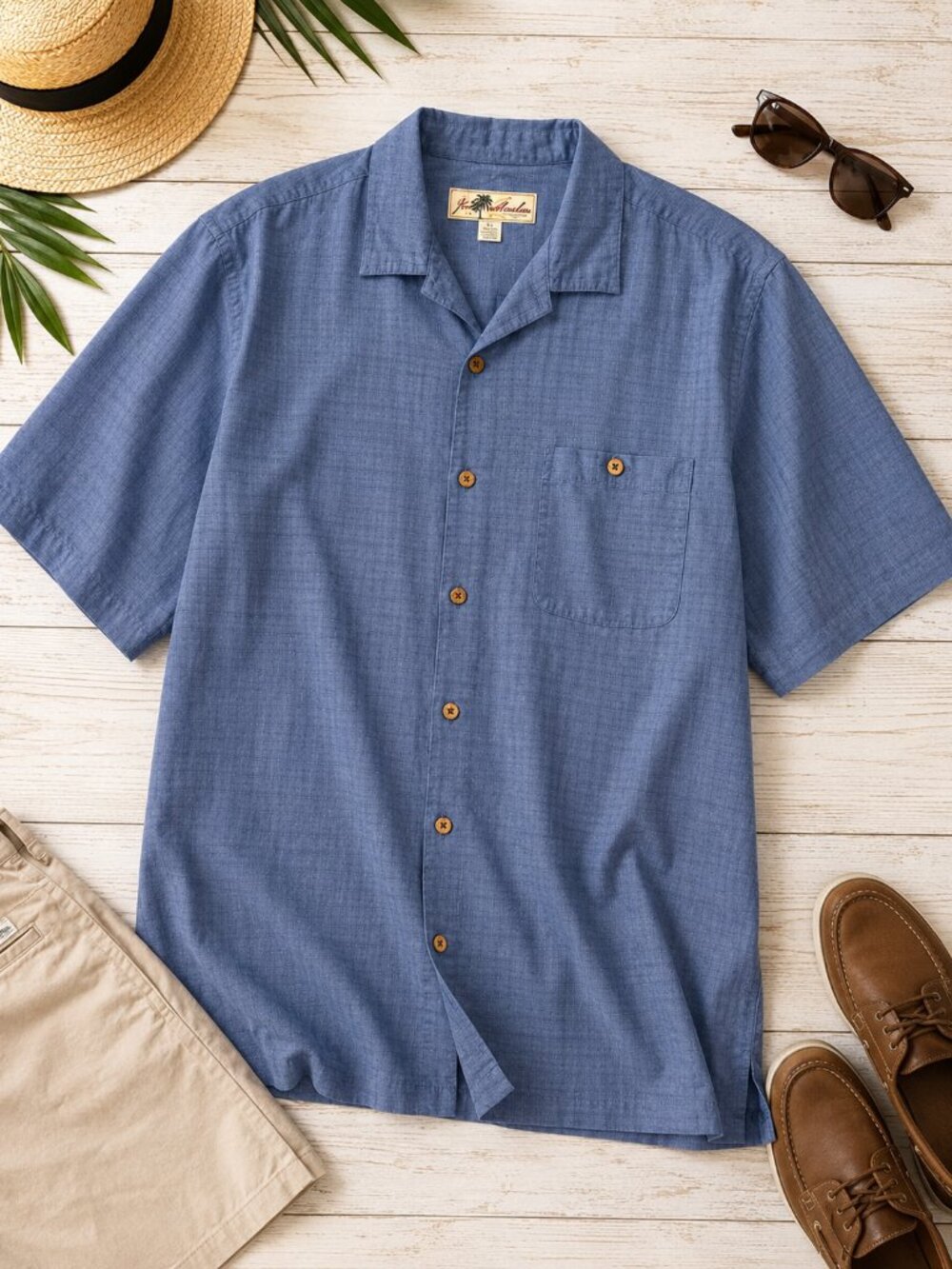Joe Marlin Blue Hawaiian Camp Shirt Men's XL Resort Button Front